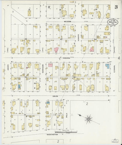 Sanborn Fire Insurance Map from Delphi, Carroll County, Indiana (1906), Sheet #0003 - Historic Sanborn Fire Insurance Map Print, vintage old map wall art, antique decor, genealogy gift, Indiana Indiana map