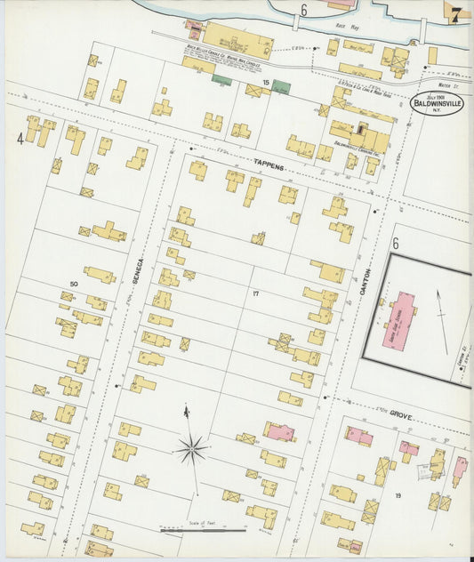 Sanborn Fire Insurance Map from Baldwinsville, Onondaga County, New York (1901), Sheet #0007 - Historic Sanborn Fire Insurance Map Print, vintage old map wall art, antique decor, genealogy gift, New York New York map