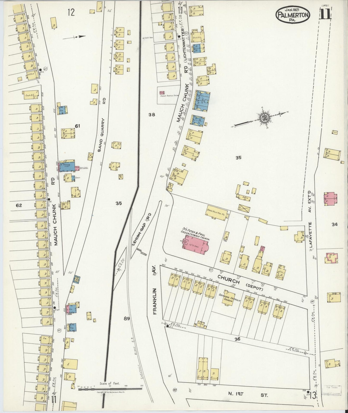 Sanborn Fire Insurance Map from Palmerton, Carbon County, Pennsylvania (1921), Sheet #0011 - Complete Map Set gallery image, historic Sanborn map, vintage wall art, Pennsylvania Pennsylvania