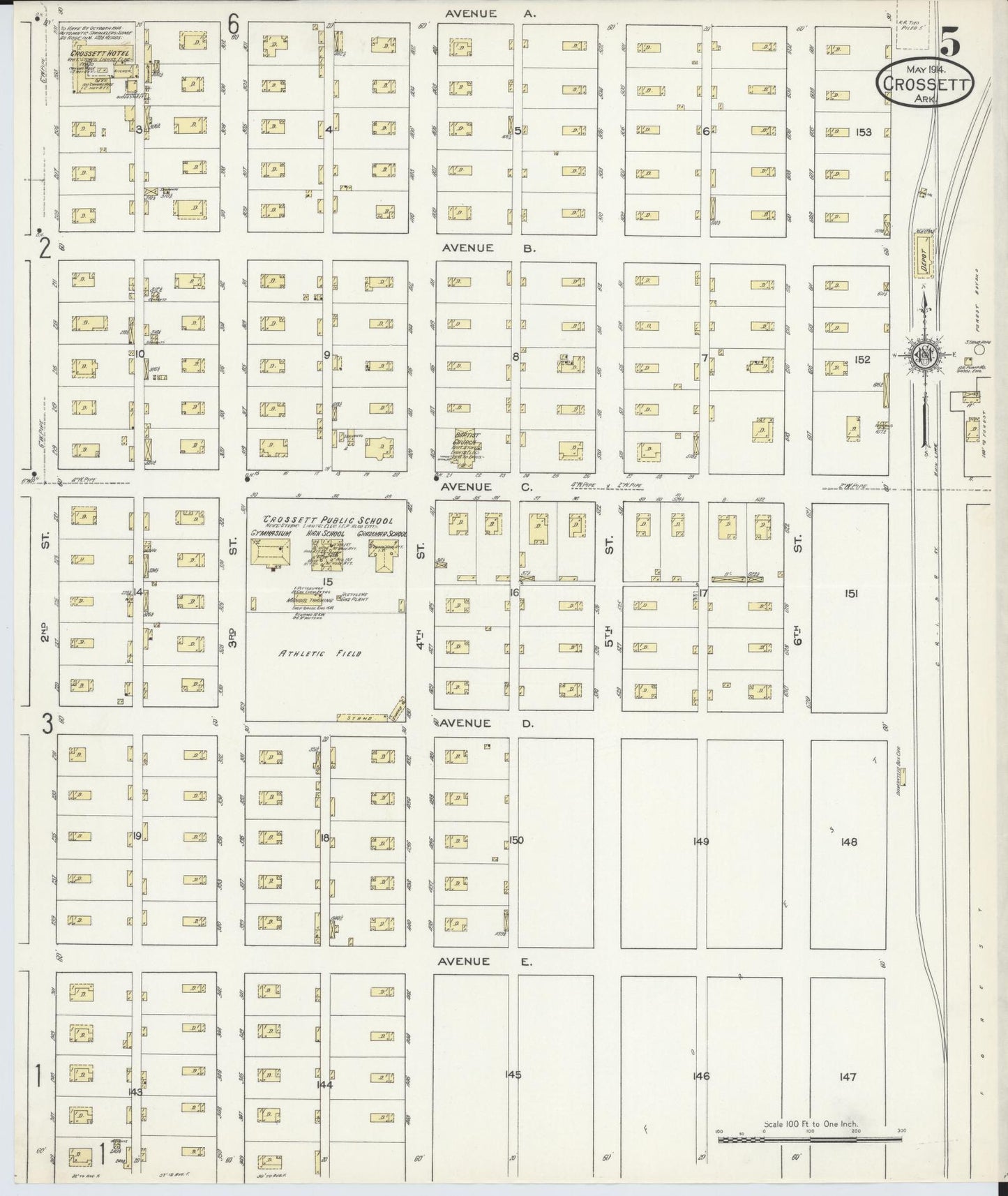 Sanborn Fire Insurance Map from Crossett, Ashley County, Arkansas (1914), Sheet #0005 - Complete Map Set gallery image, historic Sanborn map, vintage wall art, Arkansas Arkansas