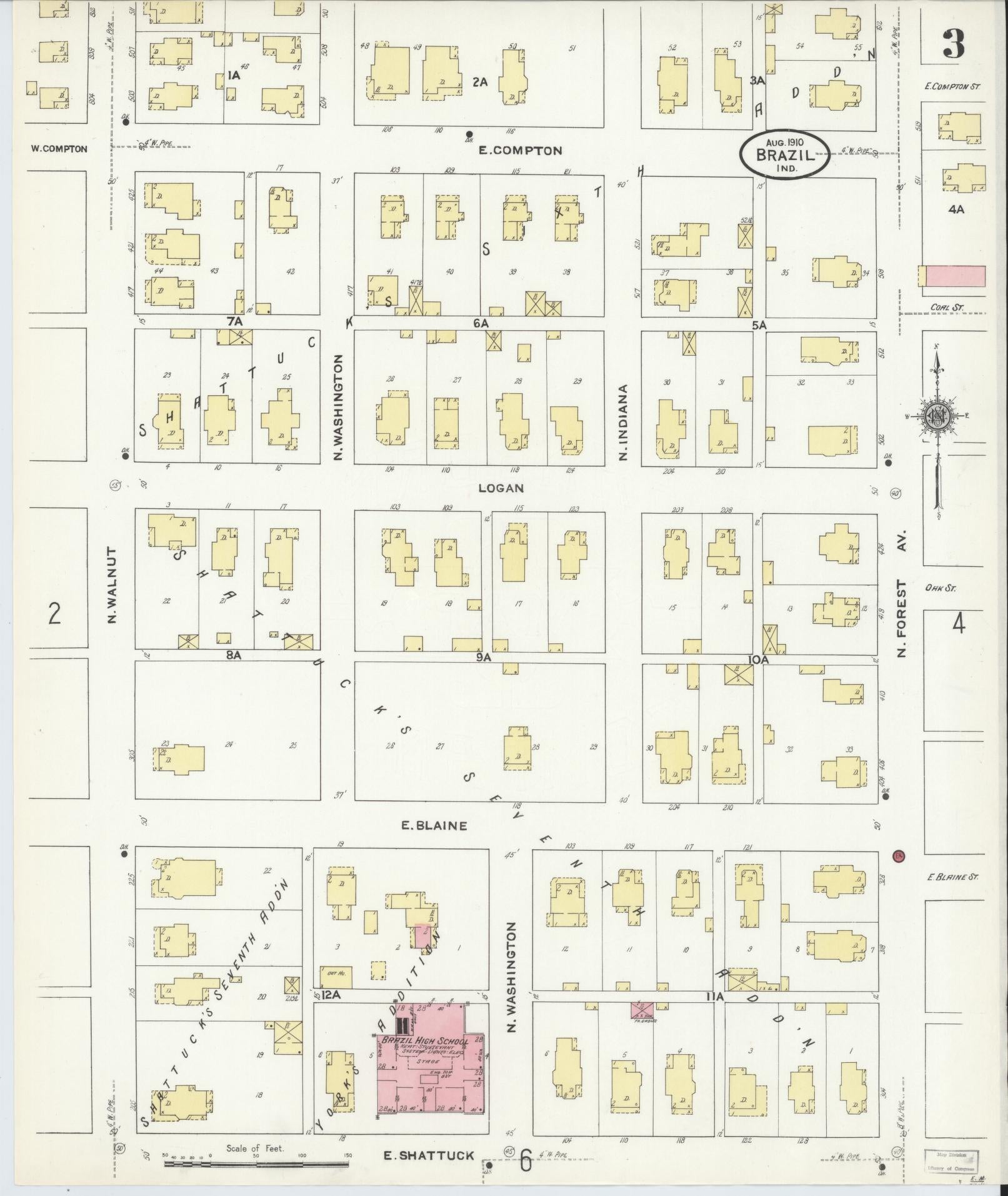 Sanborn Fire Insurance Map from Brazil, Clay County, Indiana (1910), Sheet #0003 - Complete Map Set gallery image, historic Sanborn map, vintage wall art, Indiana Indiana