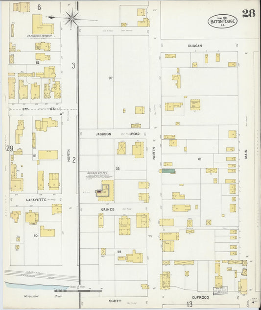 Sanborn Fire Insurance Map from Baton Rouge, East Baton Rouge Parish, Louisiana (1903), Sheet #0028 - Historic Sanborn Fire Insurance Map Print, vintage old map wall art, antique decor, genealogy gift, Louisiana Louisiana map