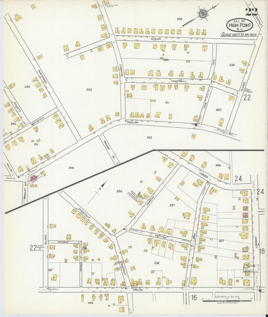 Sanborn Fire Insurance Map from High Point, Guilford County, North Carolina (1917), Sheet #0022 - Historic Sanborn Fire Insurance Map Print, vintage old map wall art, antique decor, genealogy gift, North Carolina North Carolina map