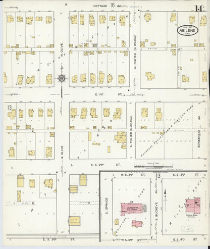 Sanborn Fire Insurance Map from Abilene, Dickinson County, Kansas (1917), Sheet #0014 - Complete Map Set gallery image, historic Sanborn map, vintage wall art, Kansas Kansas