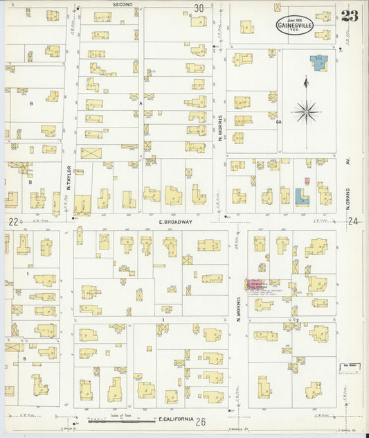 Sanborn Fire Insurance Map from Gainesville, Cooke County, Texas (1908), Sheet #0023 - Historic Sanborn Fire Insurance Map Print, vintage old map wall art, antique decor, genealogy gift, Texas Texas map