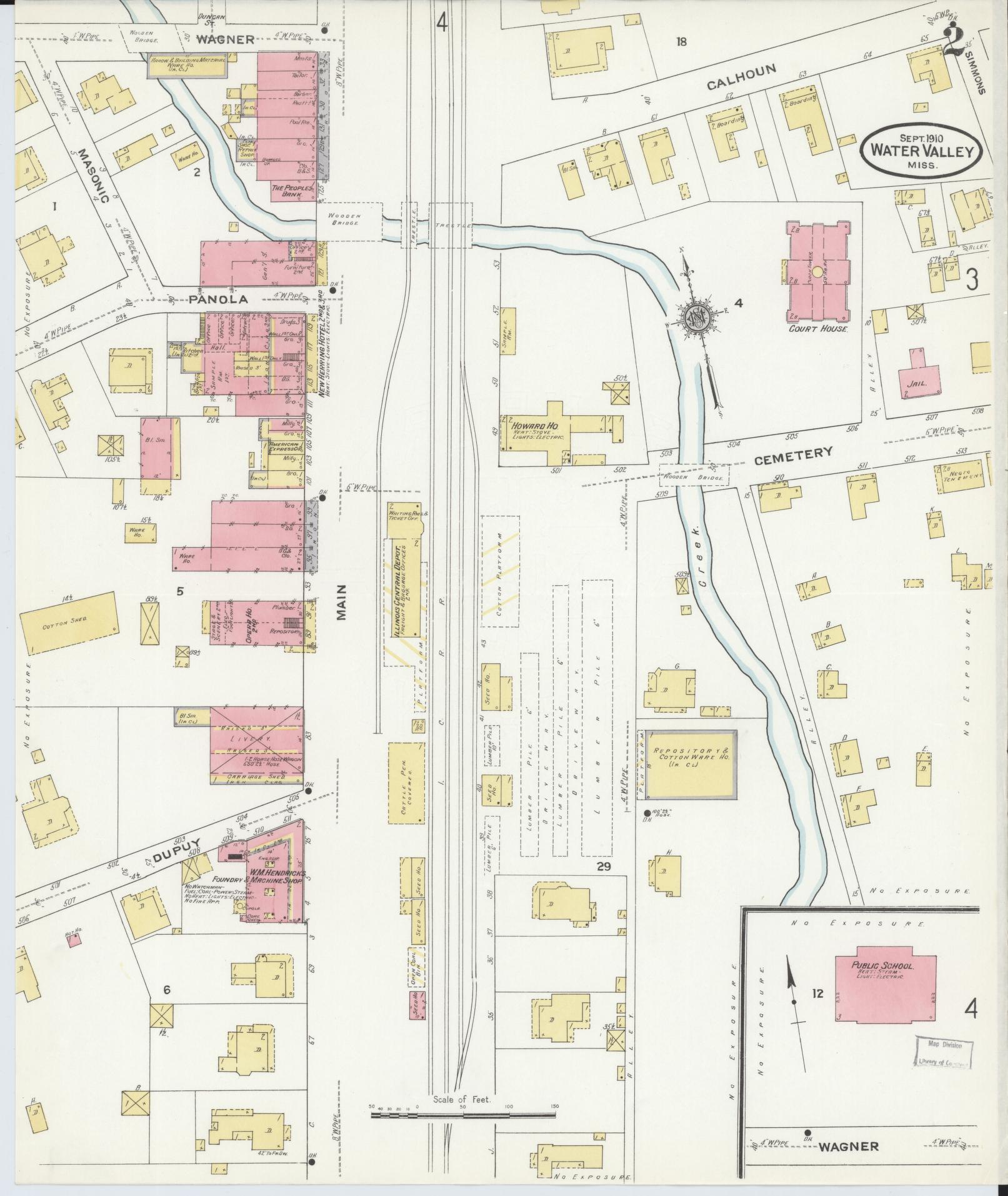 Sanborn Fire Insurance Map from Water Valley, Yalobusha County, Mississippi (1910), Sheet #0002 - Historic Sanborn Fire Insurance Map Print, vintage old map wall art, antique decor, genealogy gift, Mississippi Mississippi map