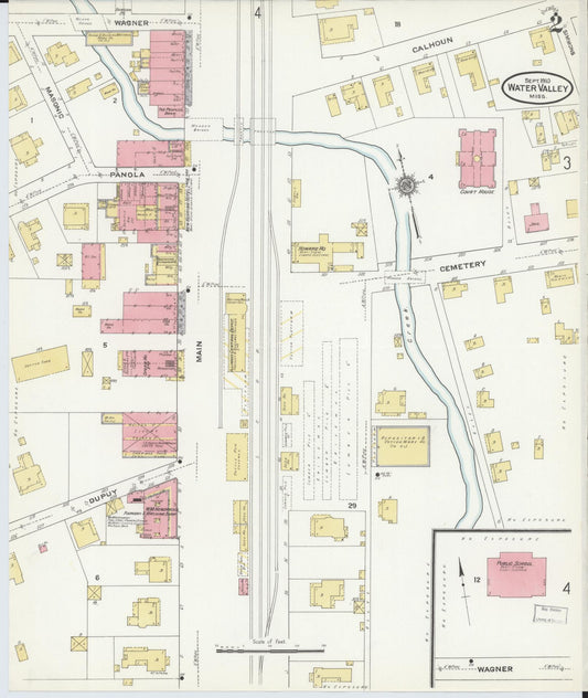 Sanborn Fire Insurance Map from Water Valley, Yalobusha County, Mississippi (1910), Sheet #0002 - Historic Sanborn Fire Insurance Map Print, vintage old map wall art, antique decor, genealogy gift, Mississippi Mississippi map