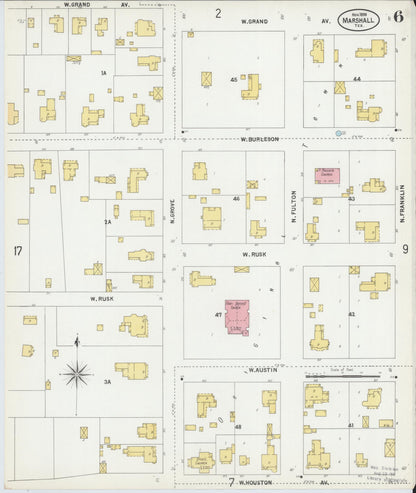 Sanborn Fire Insurance Map from Marshall, Harrison County, Texas (1899), Sheet #0006 - Complete Map Set gallery image, historic Sanborn map, vintage wall art, Texas Texas