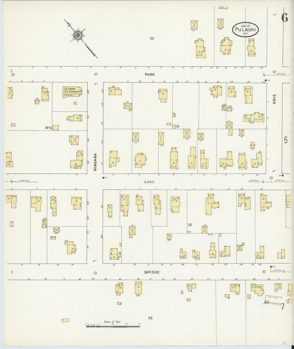 Sanborn Fire Insurance Map from Pulaski, Oswego County, New York (1911), Sheet #0006 - Complete Map Set gallery image, historic Sanborn map, vintage wall art, New York New York