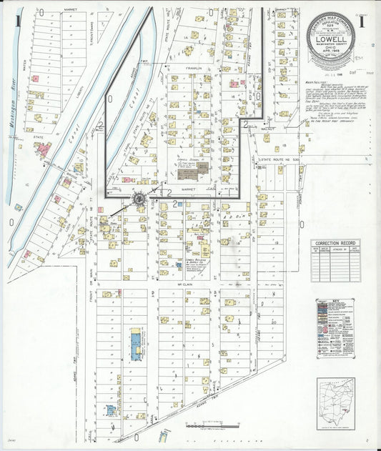 Sanborn Fire Insurance Map from Lowell, Washington County, Ohio (1948), Sheet #0001 - Historic Sanborn Fire Insurance Map Print, vintage old map wall art, antique decor, genealogy gift, Ohio Ohio map