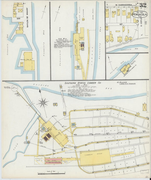 Sanborn Fire Insurance Map from Pensacola, Escambia County, Florida (1903), Sheet #0032 - Historic Sanborn Fire Insurance Map Print, vintage old map wall art, antique decor, genealogy gift, Florida Florida map