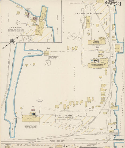 Sanborn Fire Insurance Map from Reedsport, Douglas County, Oregon (1920), Sheet #0003 - Historic Sanborn Fire Insurance Map Print, vintage old map wall art, antique decor, genealogy gift, Oregon Oregon map