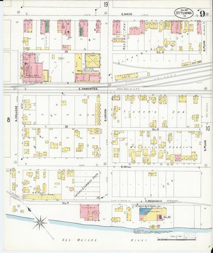 Sanborn Fire Insurance Map from Ottumwa, Wapello County, Iowa (1902), Sheet #0009 - Historic Sanborn Fire Insurance Map Print, vintage old map wall art