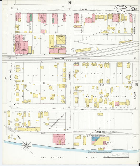 Sanborn Fire Insurance Map from Ottumwa, Wapello County, Iowa (1902), Sheet #0009 - Historic Sanborn Fire Insurance Map Print, vintage old map wall art