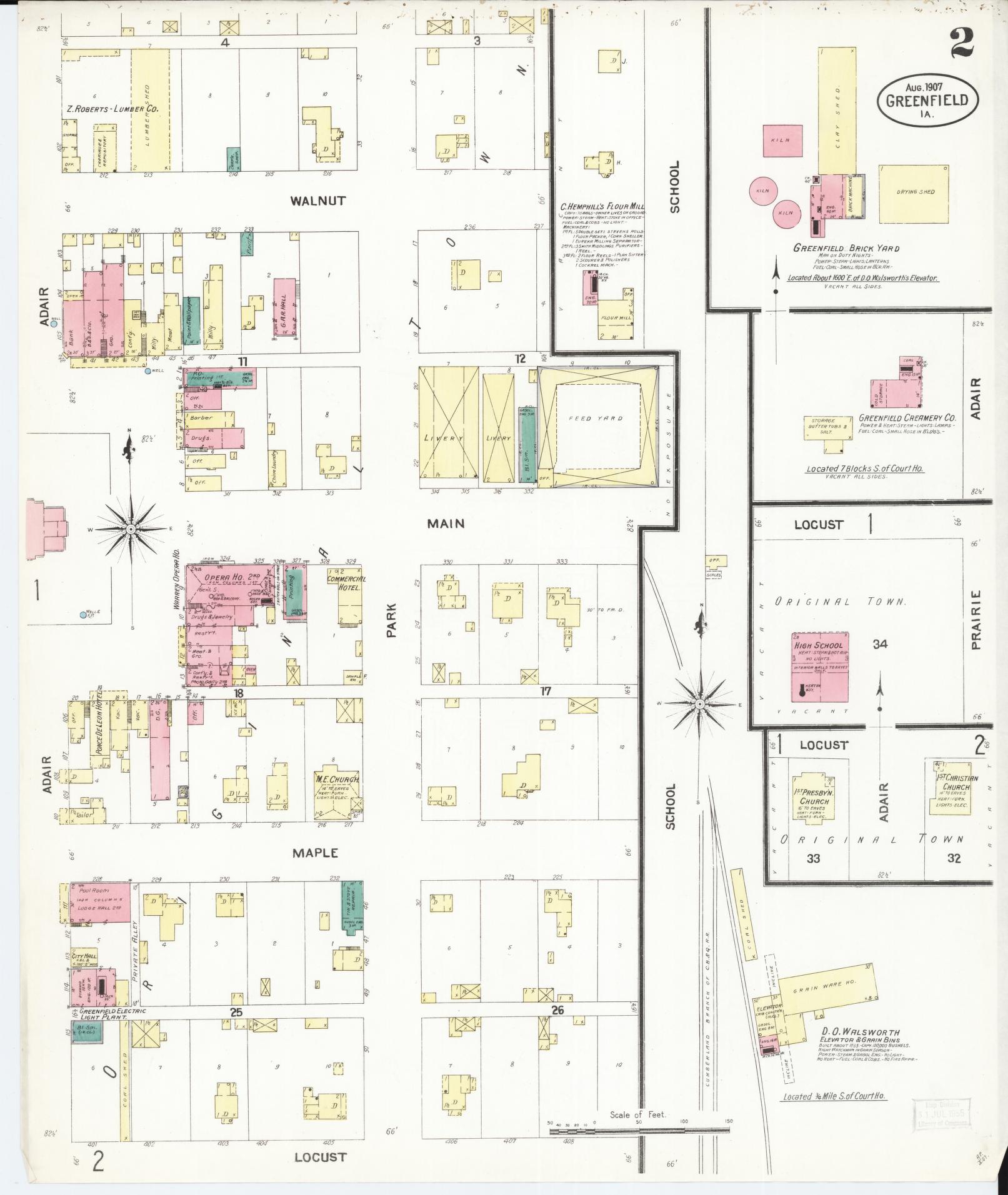Sanborn Fire Insurance Map from Greenfield, Adair County, Iowa (1907), Sheet #0002 - Historic Sanborn Fire Insurance Map Print, vintage old map wall art