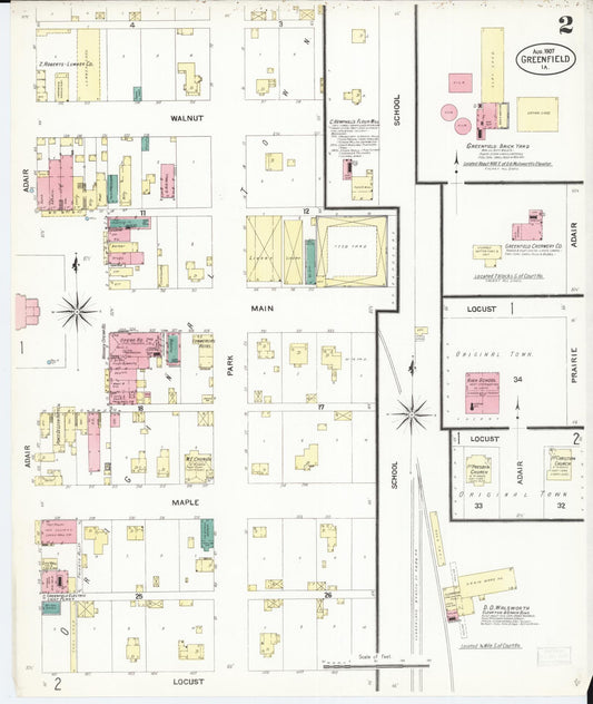 Sanborn Fire Insurance Map from Greenfield, Adair County, Iowa (1907), Sheet #0002 - Historic Sanborn Fire Insurance Map Print, vintage old map wall art