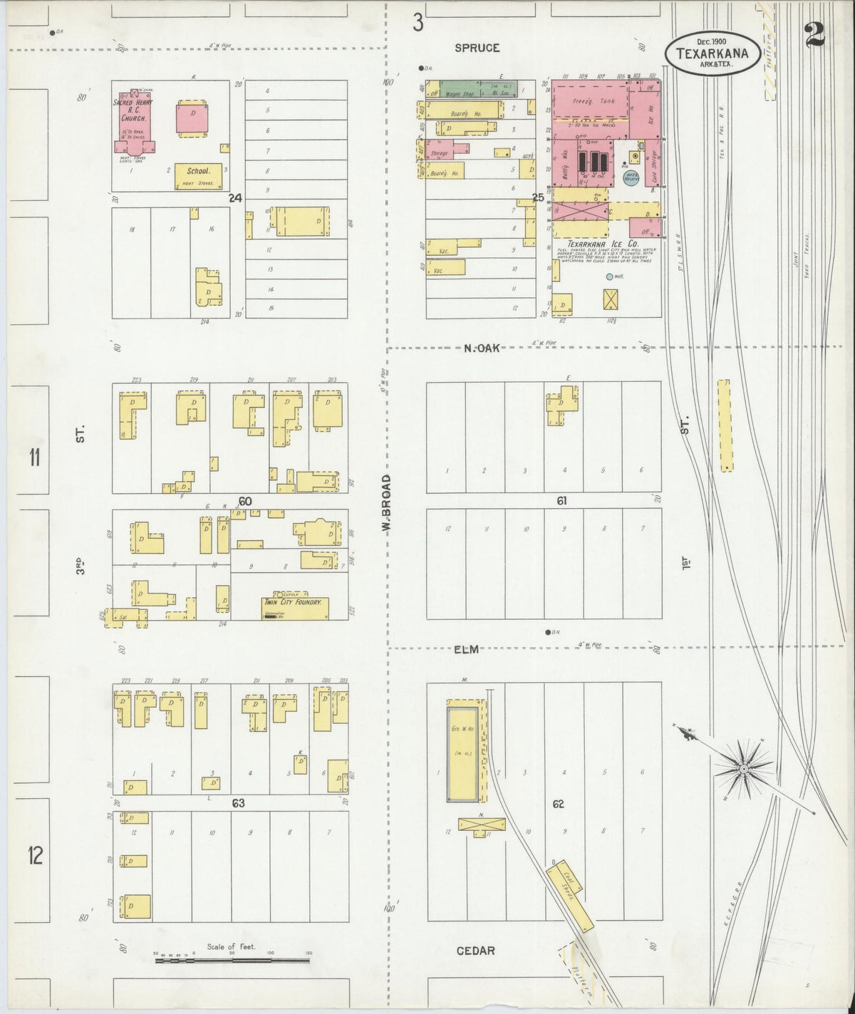 Sanborn Fire Insurance Map from Texarkana, Bowie County, Texas (1900), Sheet #0002 - Complete Map Set gallery image, historic Sanborn map, vintage wall art, Texas Texas
