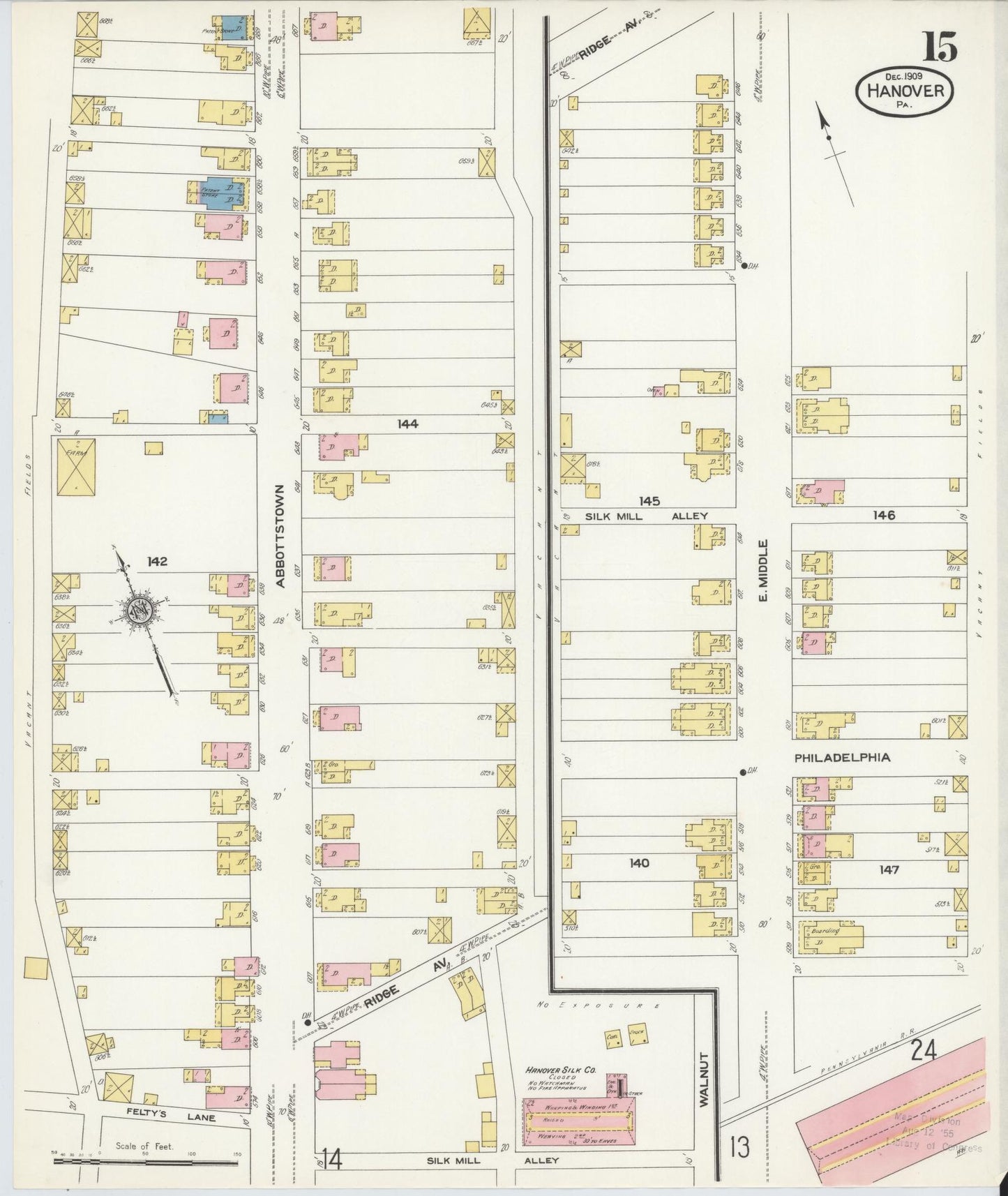 Sanborn Fire Insurance Map from Hanover, York County, Pennsylvania (1909), Sheet #0015 - Historic Sanborn Fire Insurance Map Print, vintage old map wall art, antique decor, genealogy gift, Pennsylvania Pennsylvania map