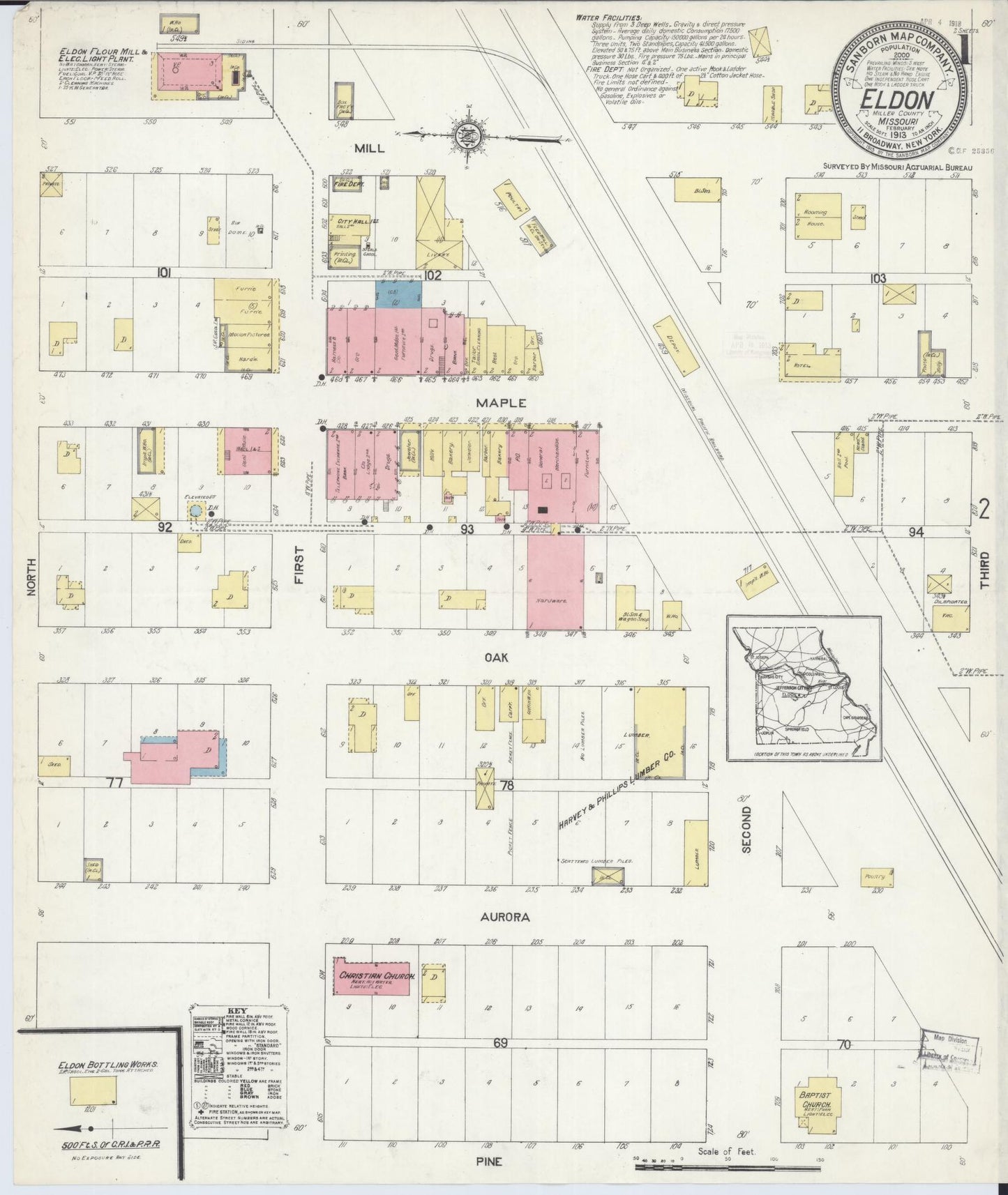 Sanborn Fire Insurance Map from Eldon, Miller County, Missouri (1913), Sheet #0001 - Historic Sanborn Fire Insurance Map Print, vintage old map wall art, antique decor, genealogy gift, Missouri Missouri map