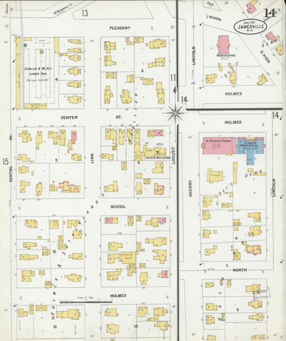 Sanborn Fire Insurance Map from Janesville, Rock County, Wisconsin (1901), Sheet #0014 - Complete Map Set gallery image, historic Sanborn map, vintage wall art, Wisconsin Wisconsin