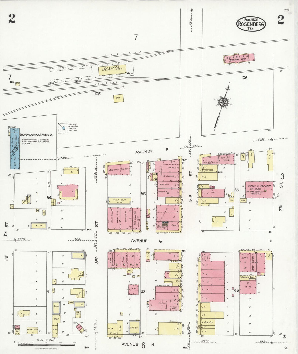 Sanborn Fire Insurance Map from Rosenberg, Fort Bend County, Texas (1926), Sheet #0002 - Complete Map Set gallery image, historic Sanborn map, vintage wall art, Texas Texas