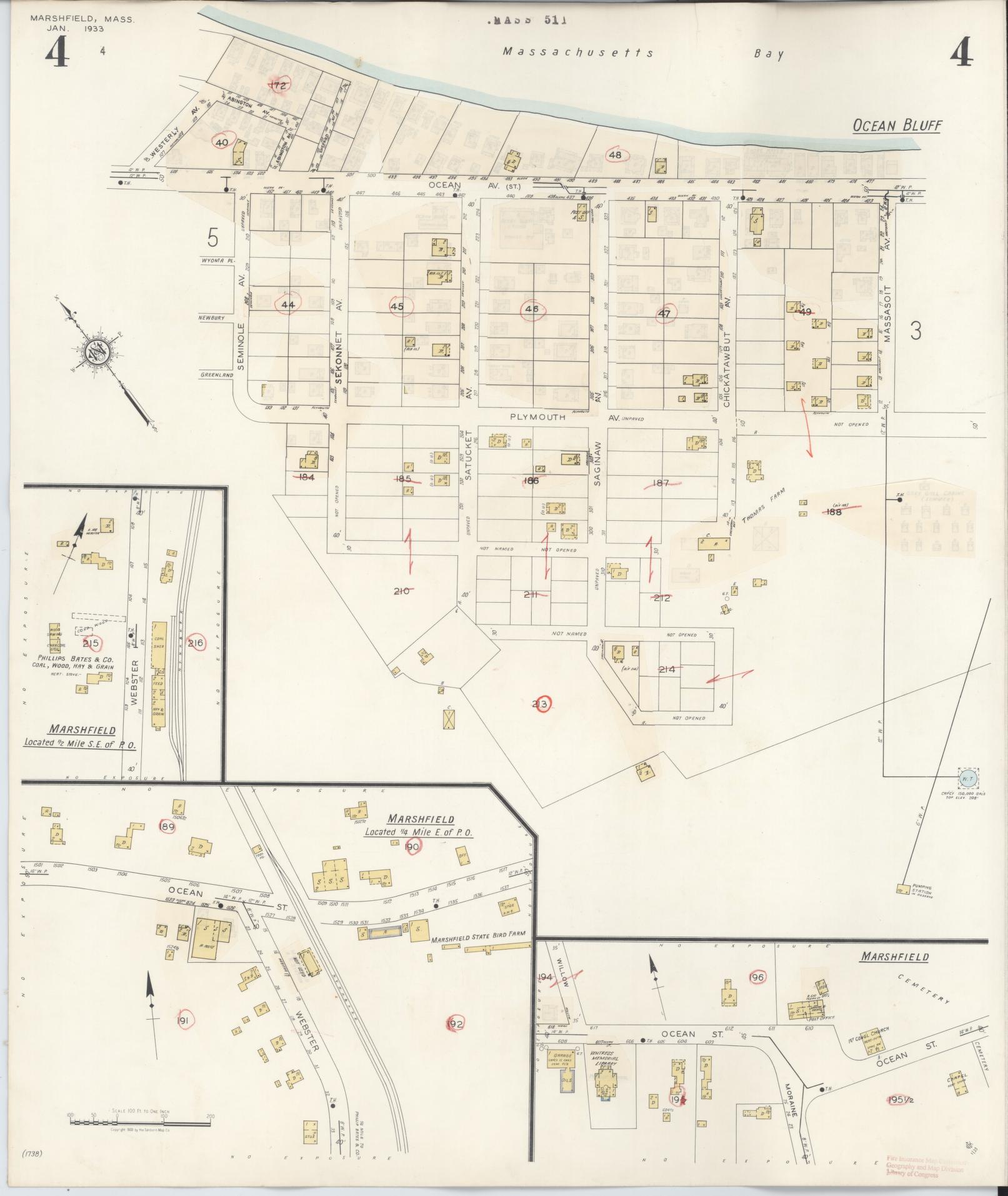 Sanborn Fire Insurance Map from Marshfield, Plymouth County, Massachusetts (1942), Sheet #0004 - Historic Sanborn Fire Insurance Map Print, vintage old map wall art, antique decor, genealogy gift, Massachusetts Massachusetts map