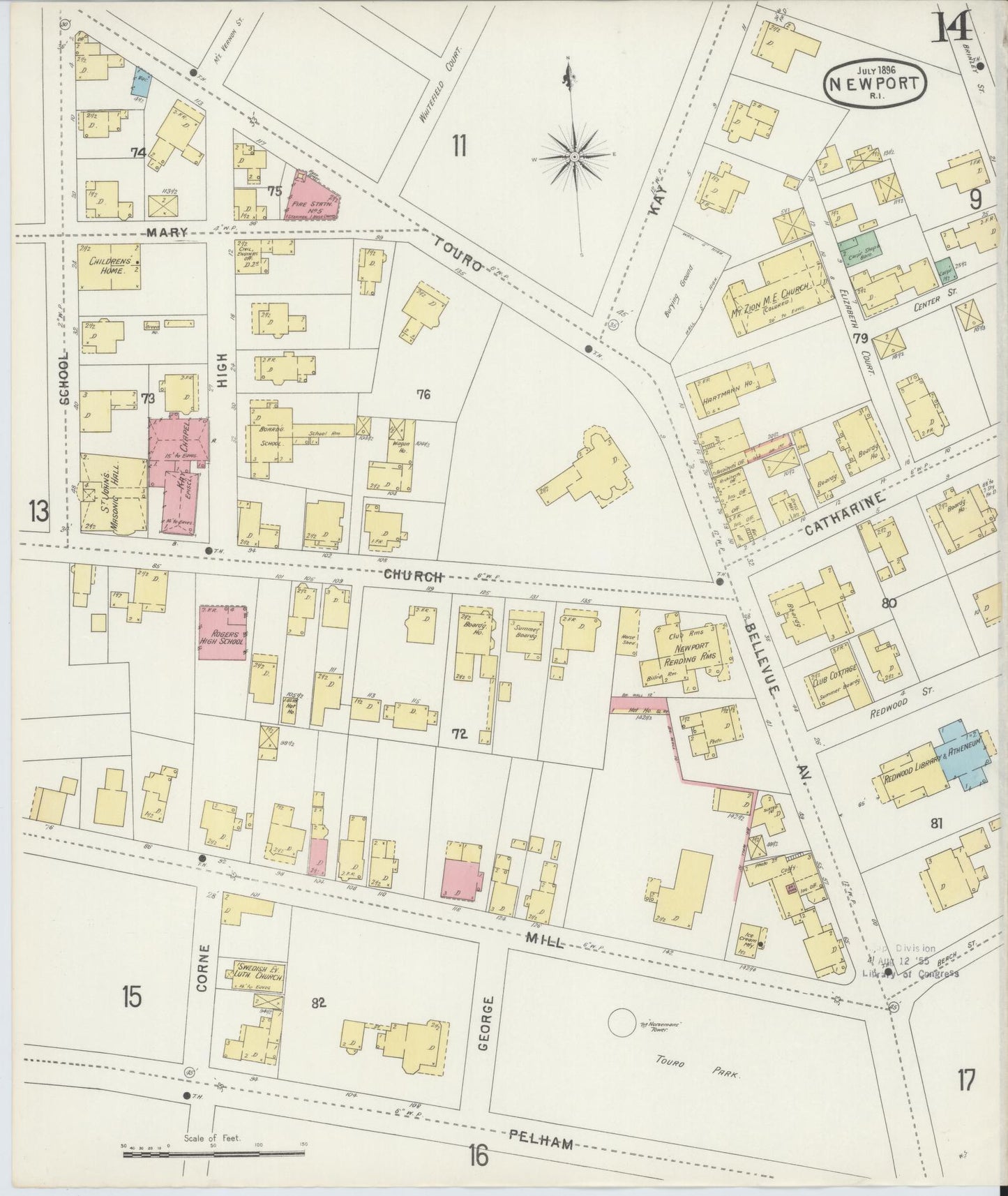 Sanborn Fire Insurance Map from Newport, Newport County, Rhode Island (1896), Sheet #0014 - Complete Map Set gallery image, historic Sanborn map, vintage wall art, Rhode Island Rhode Island