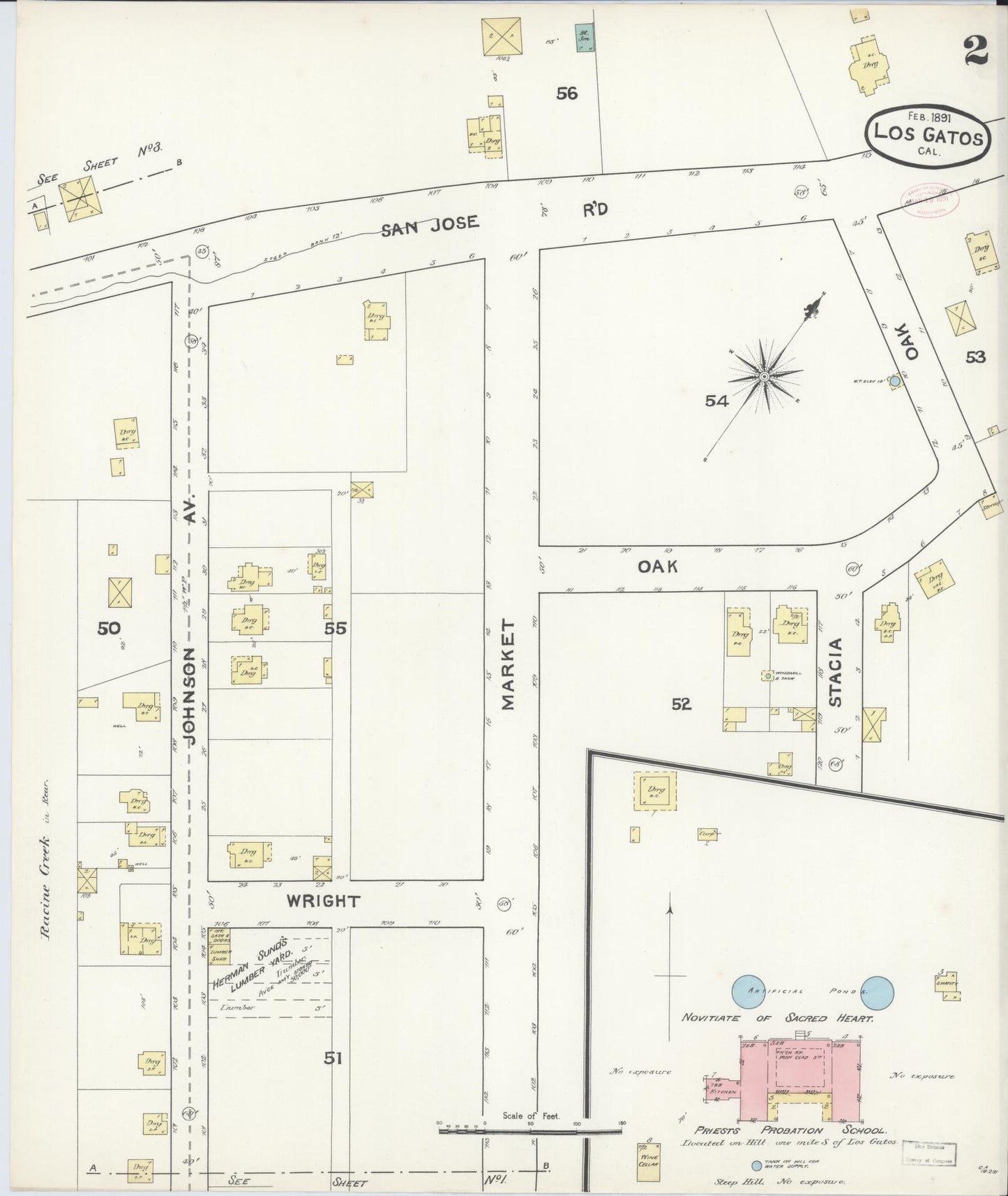 Sanborn Fire Insurance Map from Los Gatos, Santa Clara County, California (1891), Sheet #0002 - Historic Sanborn Fire Insurance Map Print, vintage old map wall art, antique decor, genealogy gift, California California map