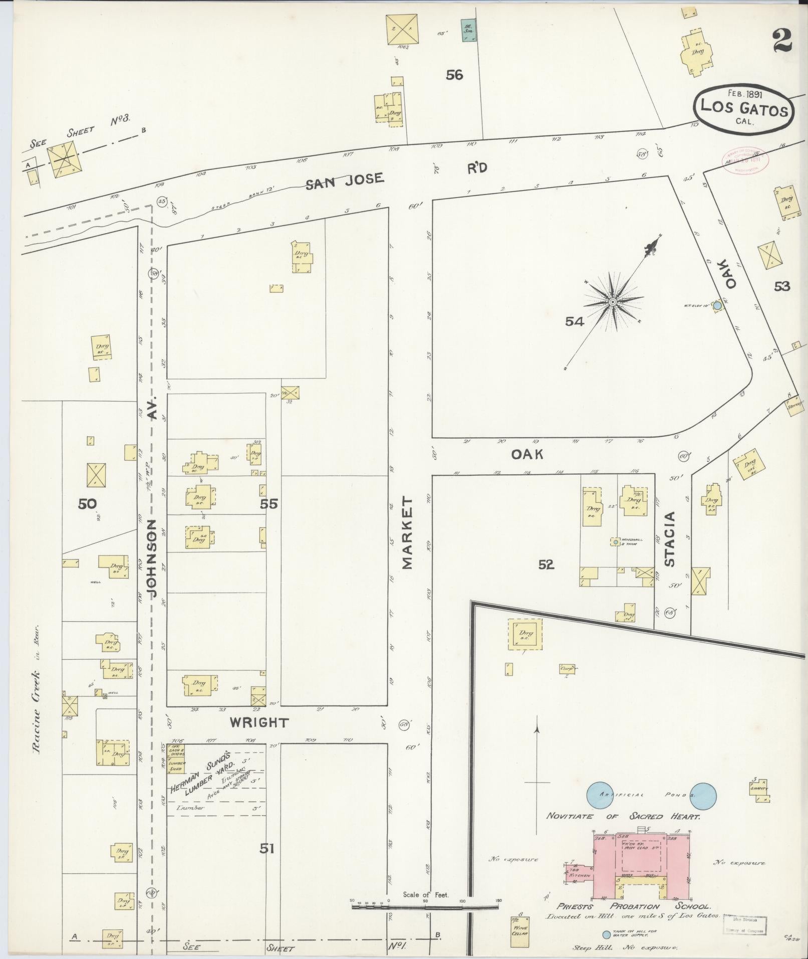 Sanborn Fire Insurance Map from Los Gatos, Santa Clara County, California (1891), Sheet #0002 - Historic Sanborn Fire Insurance Map Print, vintage old map wall art, antique decor, genealogy gift, California California map
