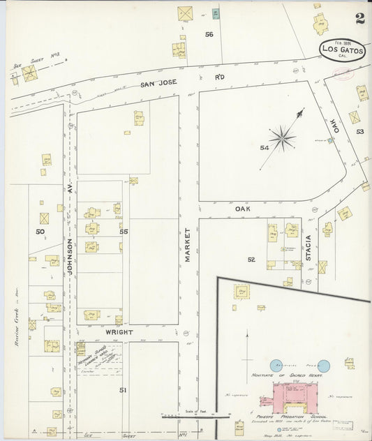 Sanborn Fire Insurance Map from Los Gatos, Santa Clara County, California (1891), Sheet #0002 - Historic Sanborn Fire Insurance Map Print, vintage old map wall art, antique decor, genealogy gift, California California map
