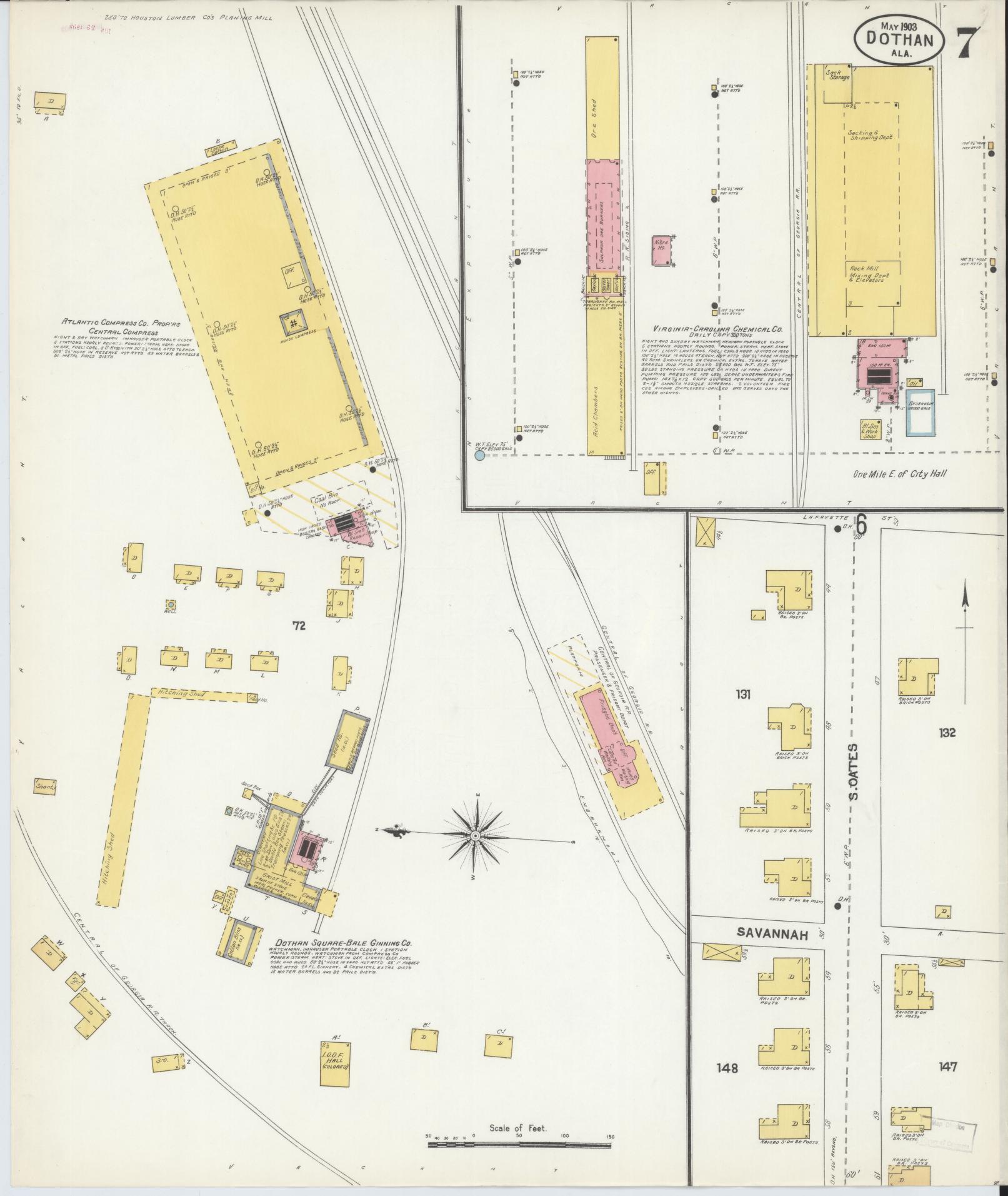 Sanborn Fire Insurance Map from Dothan, Houston County, Alabama (1903), Sheet #0007 - Complete Map Set gallery image, historic Sanborn map, vintage wall art, Alabama Alabama