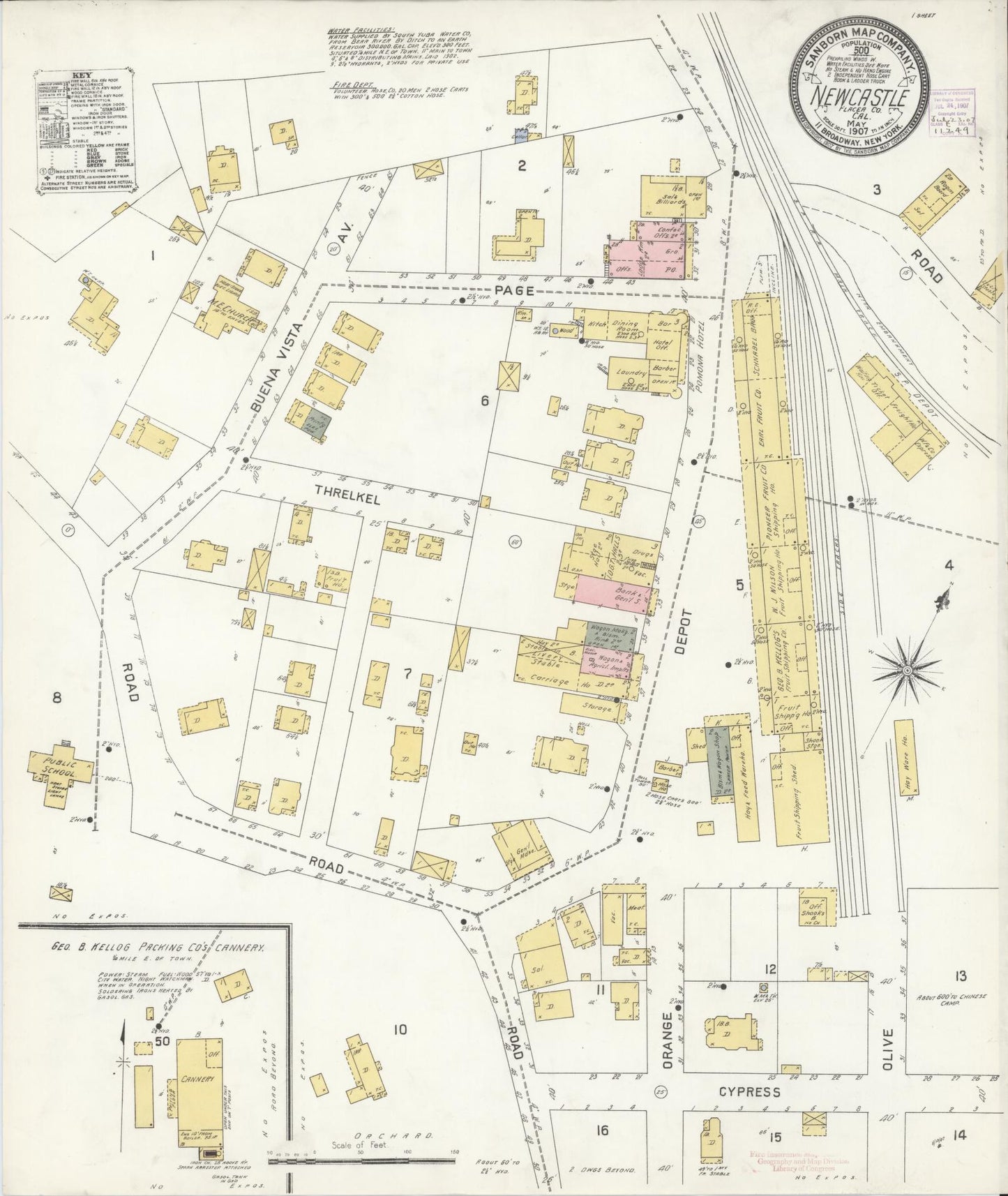Sanborn Fire Insurance Map from Newcastle, Placer County, California (1907), Sheet #0001 - Historic Sanborn Fire Insurance Map Print, vintage old map wall art, antique decor, genealogy gift, California California map