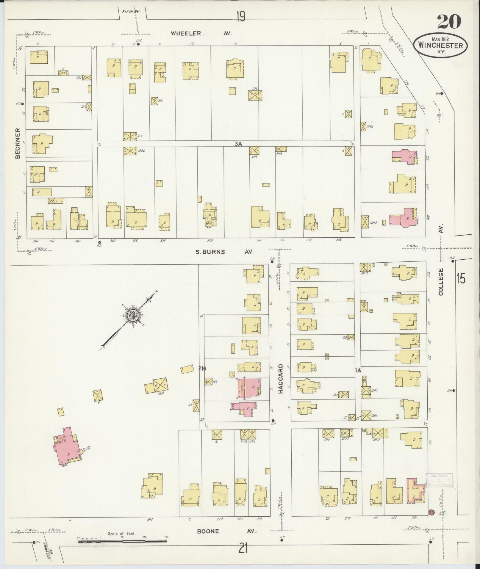 Sanborn Fire Insurance Map from Winchester, Clark County, Kentucky (1912), Sheet #0020 - Complete Map Set gallery image, historic Sanborn map, vintage wall art, Kentucky Kentucky
