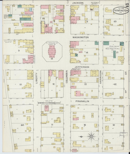 Sanborn Fire Insurance Map from Farmington, Saint Francois County, Missouri (1894), Sheet #0002 - Historic Sanborn Fire Insurance Map Print, vintage old map wall art, antique decor, genealogy gift, Missouri Missouri map