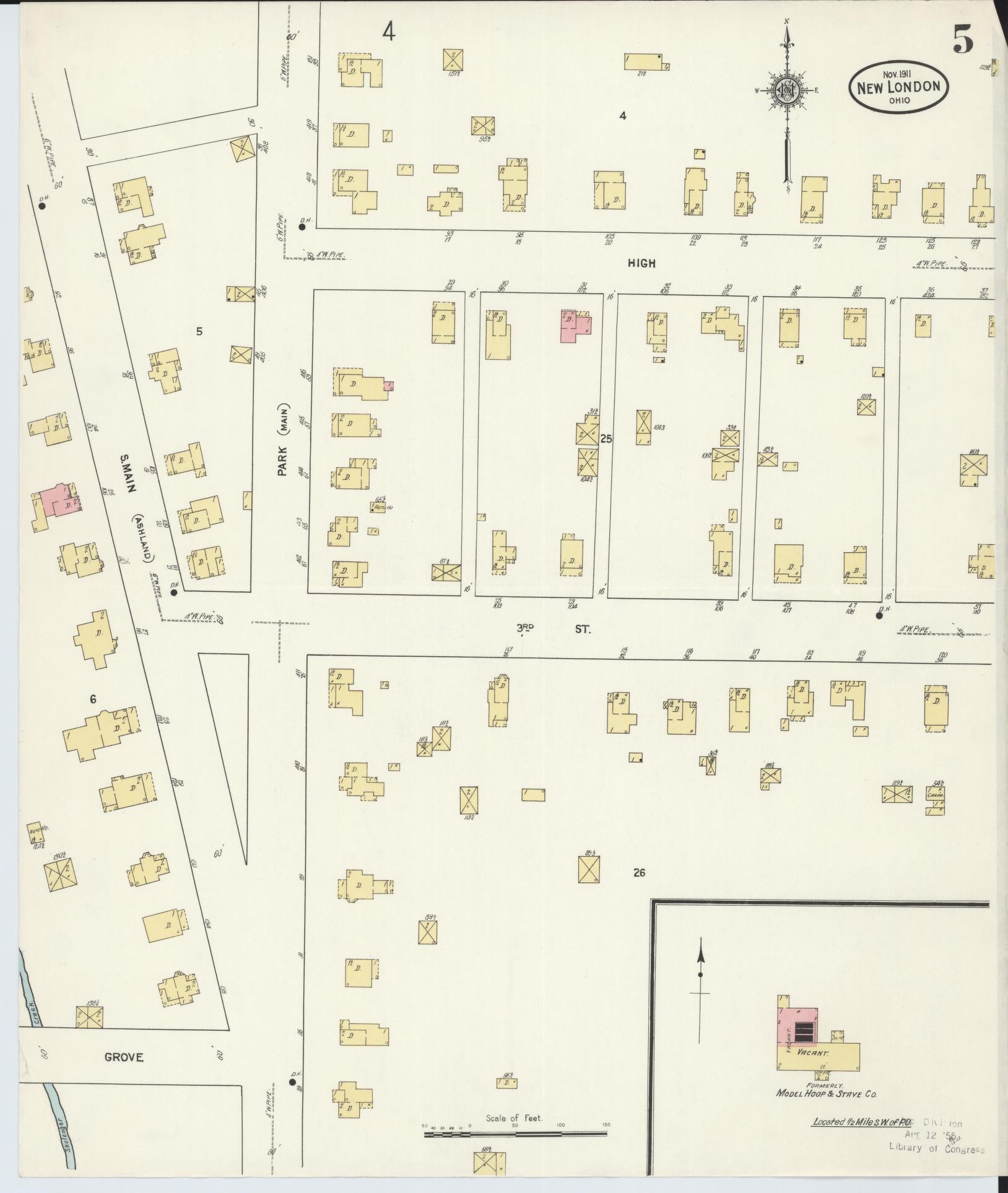 Sanborn Fire Insurance Map from New London, Huron County, Ohio (1911), Sheet #0005 - Historic Sanborn Fire Insurance Map Print, vintage old map wall art, antique decor, genealogy gift, Ohio Ohio map