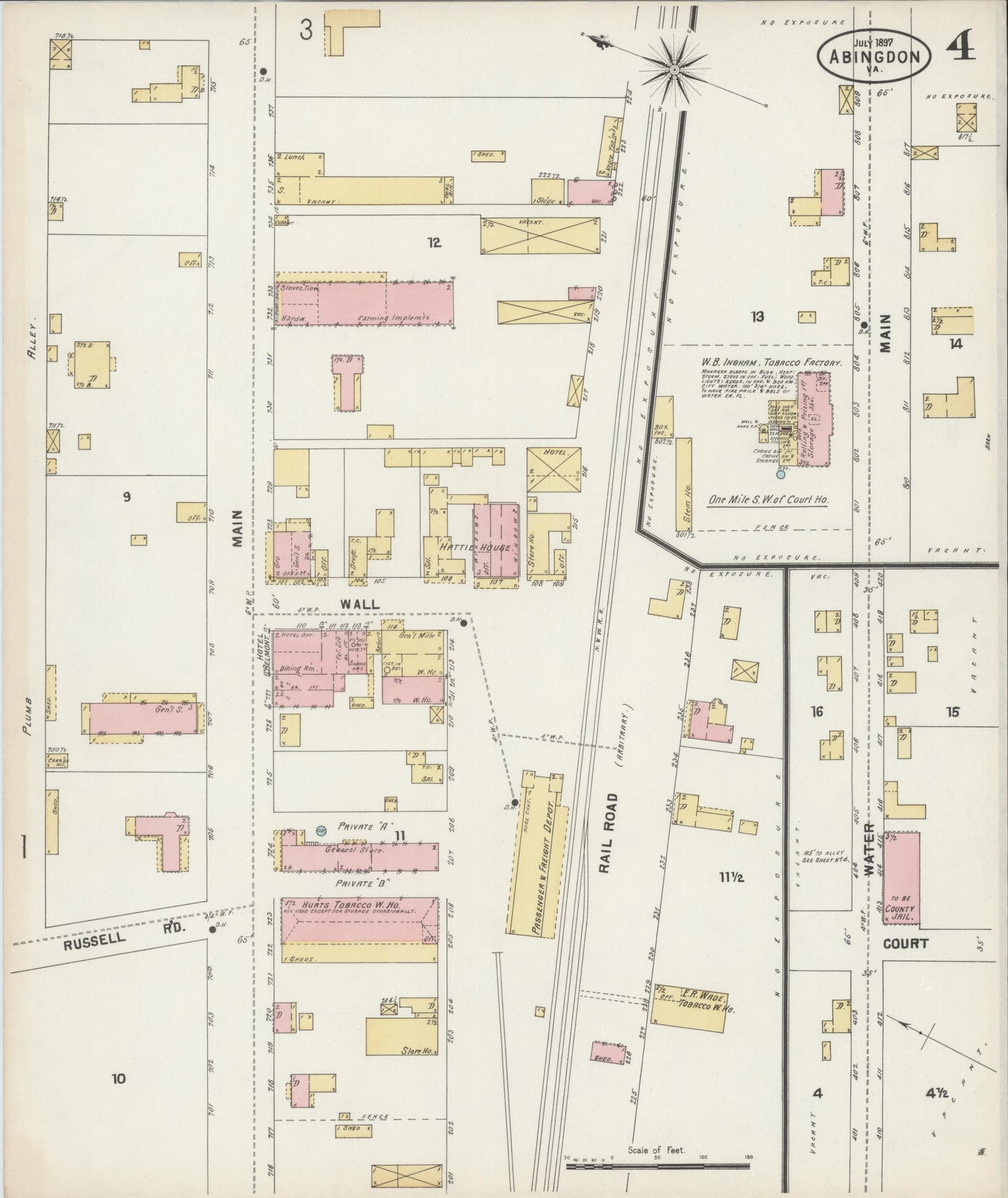 Sanborn Fire Insurance Map from Abingdon, Washington County, Virginia (1897), Sheet #0004 - Complete Map Set gallery image, historic Sanborn map, vintage wall art, Virginia Virginia