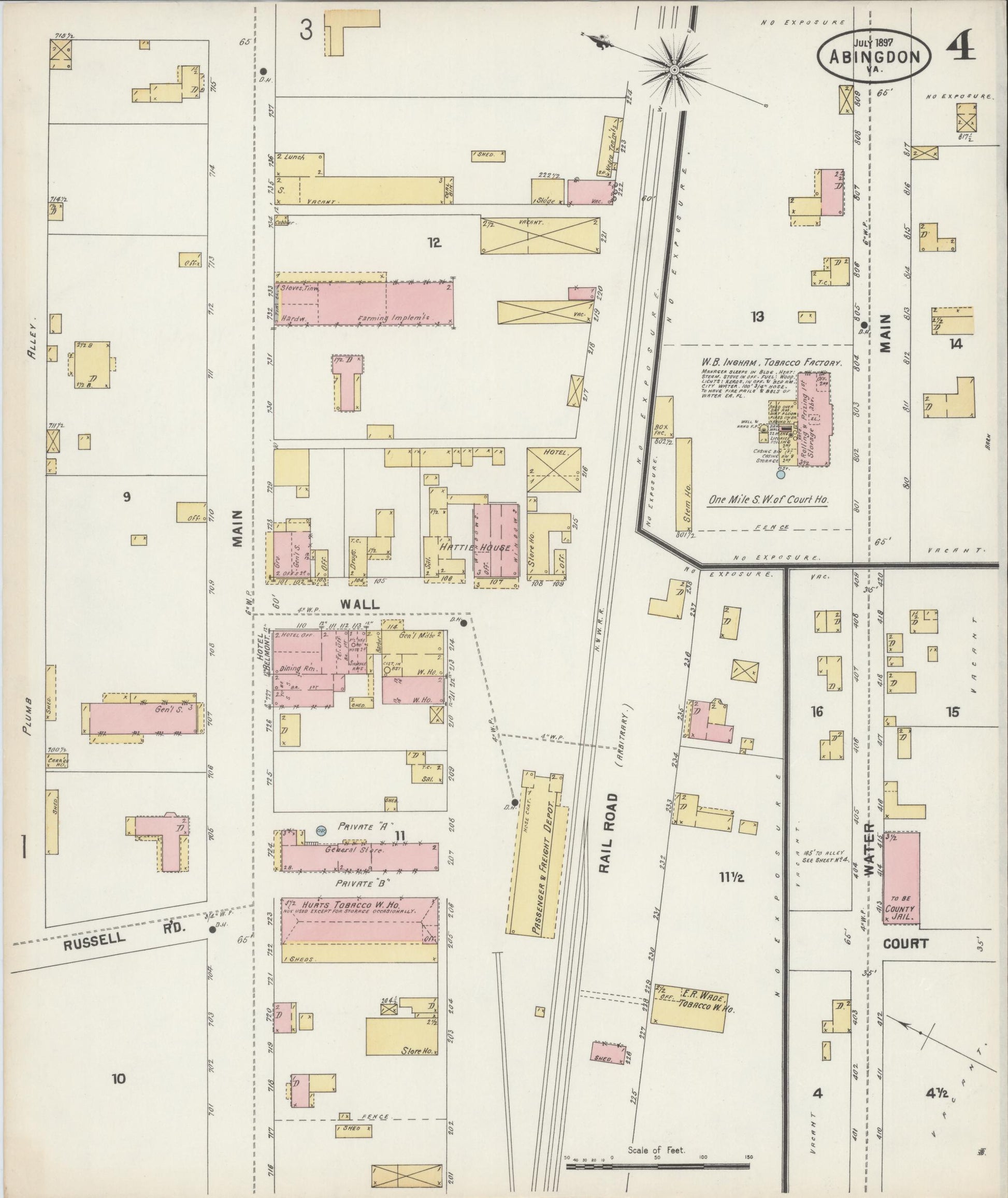 Sanborn Fire Insurance Map from Abingdon, Washington County, Virginia (1897), Sheet #0004 - Complete Map Set gallery image, historic Sanborn map, vintage wall art, Virginia Virginia