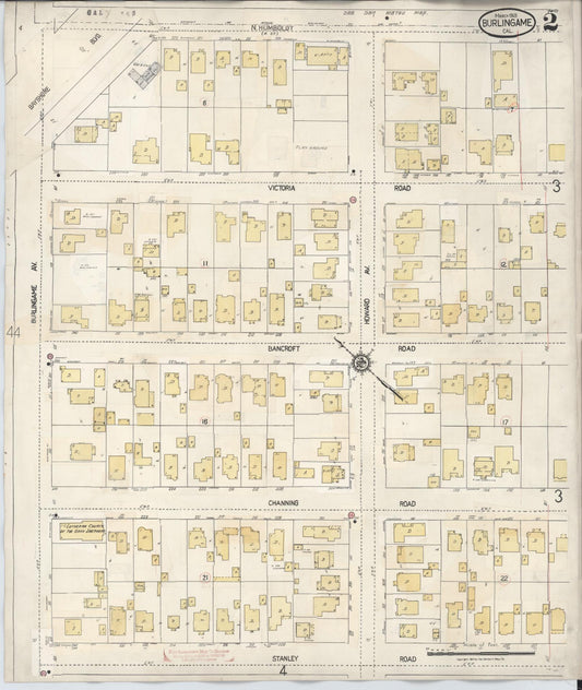 Sanborn Fire Insurance Map from Burlingame, San Mateo County, California (1949), Sheet #0002 - Historic Sanborn Fire Insurance Map Print, vintage old map wall art, antique decor, genealogy gift, California California map