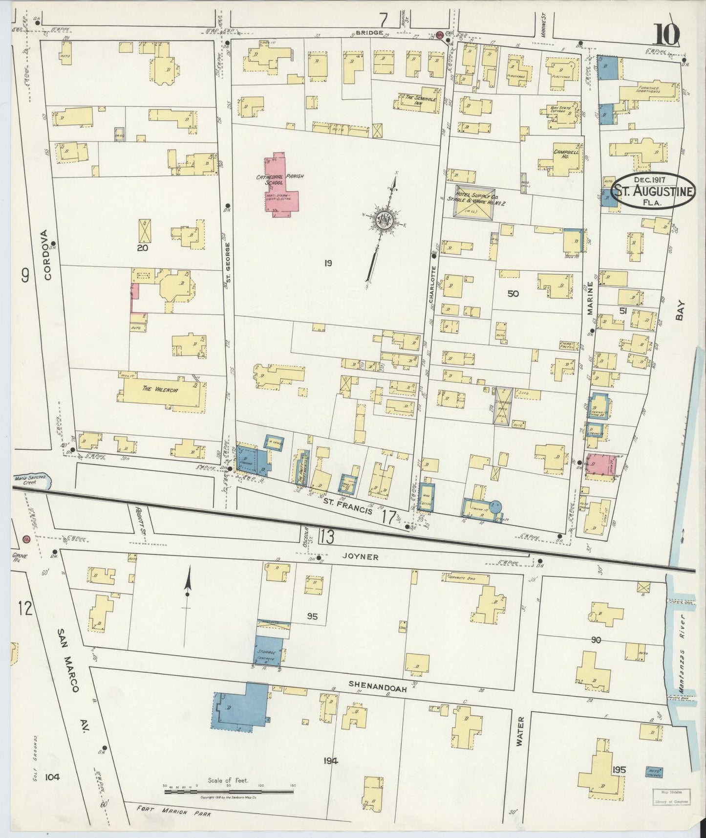 Sanborn Fire Insurance Map from Saint Augustine, Saint John's County, Florida (1917), Sheet #0010 - Complete Map Set gallery image, historic Sanborn map, vintage wall art, Florida Florida