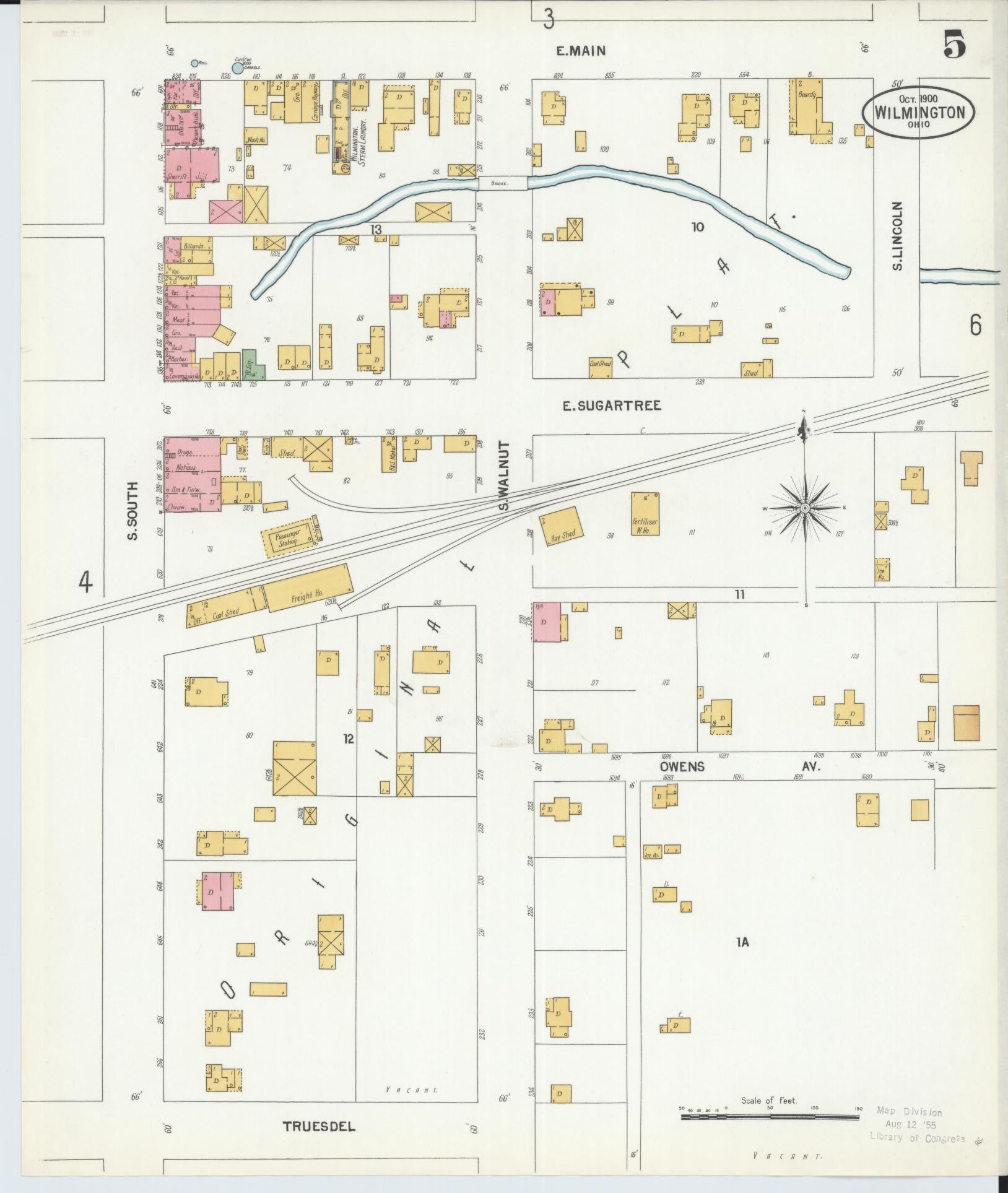 Sanborn Fire Insurance Map from Wilmington, Clinton County, Ohio (1900), Sheet #0005 - Complete Map Set gallery image, historic Sanborn map, vintage wall art, Ohio Ohio