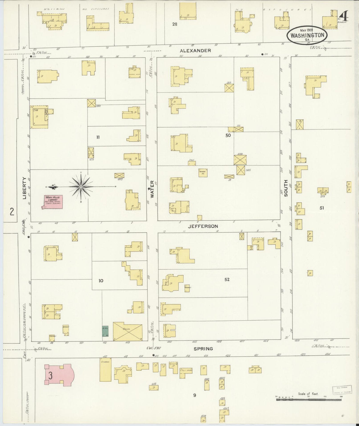 Sanborn Fire Insurance Map from Washington, Wilkes County, Georgia (1909), Sheet #0004 - Complete Map Set gallery image, historic Sanborn map, vintage wall art, Washington Washington