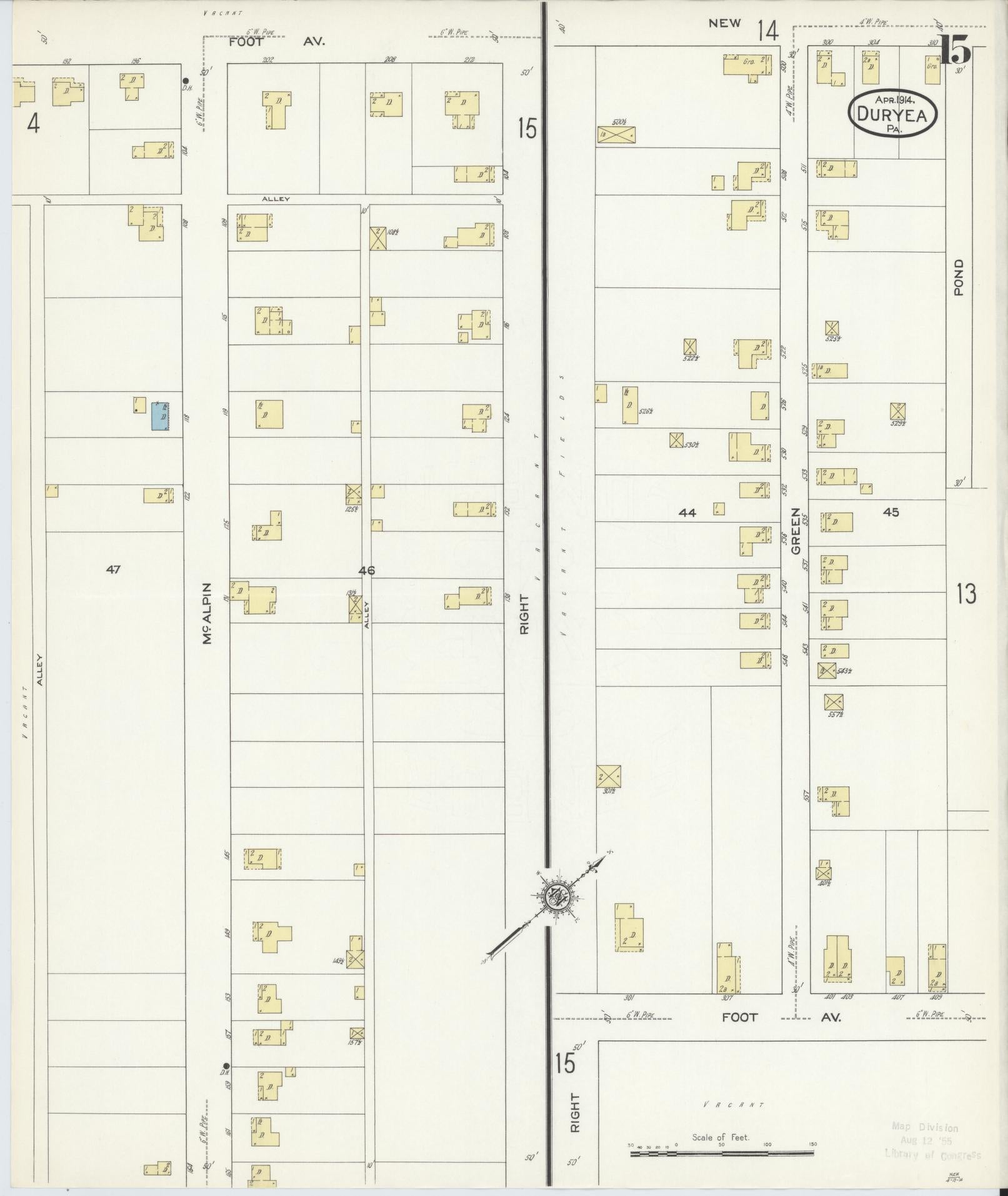 Sanborn Fire Insurance Map from Duryea, Luzerne County, Pennsylvania (1914), Sheet #0015 - Historic Sanborn Fire Insurance Map Print, vintage old map wall art, antique decor, genealogy gift, Pennsylvania Pennsylvania map
