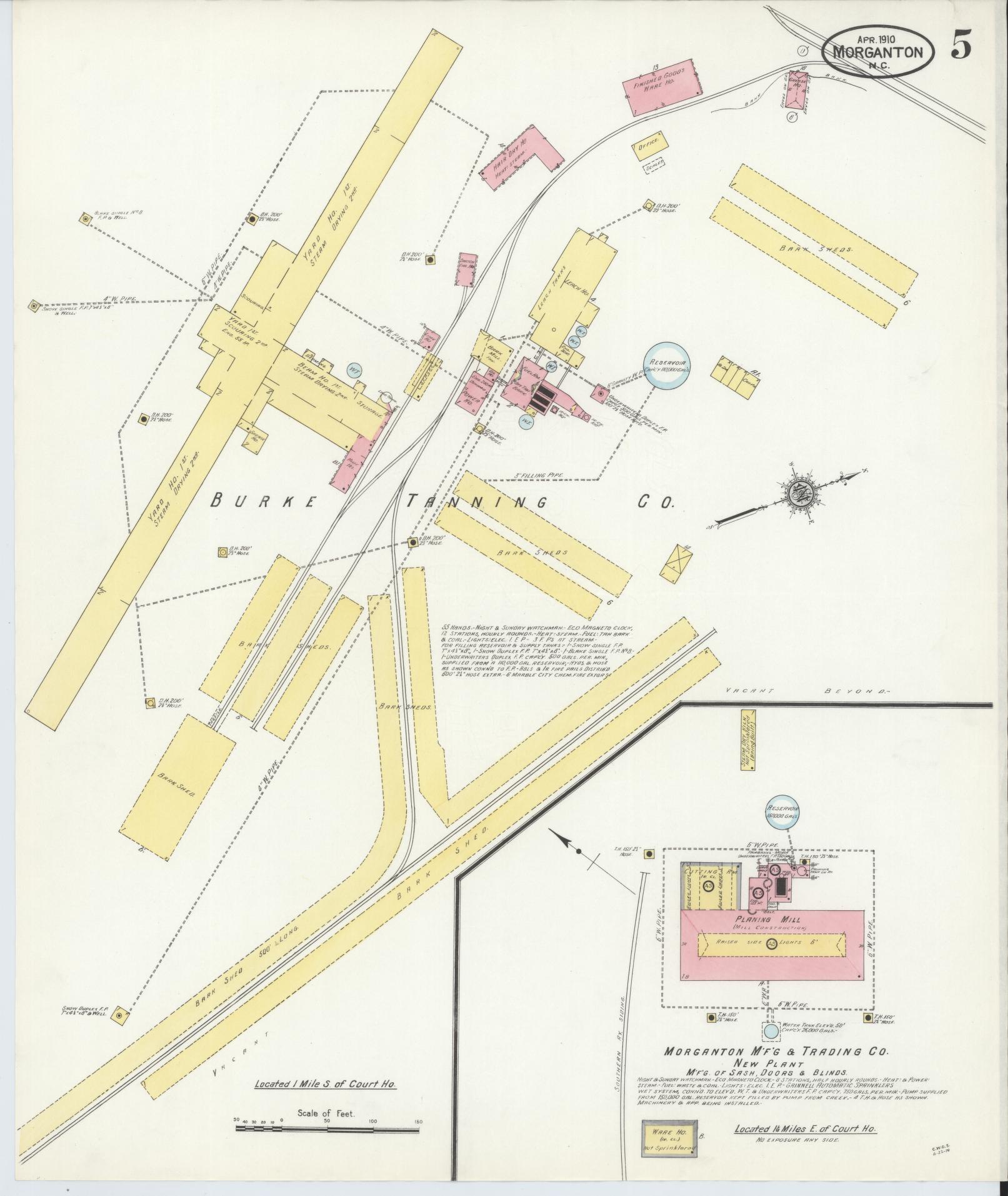 Sanborn Fire Insurance Map from Morganton, Burke County, North Carolina (1910), Sheet #0005 - Complete Map Set gallery image, historic Sanborn map, vintage wall art, North Carolina North Carolina