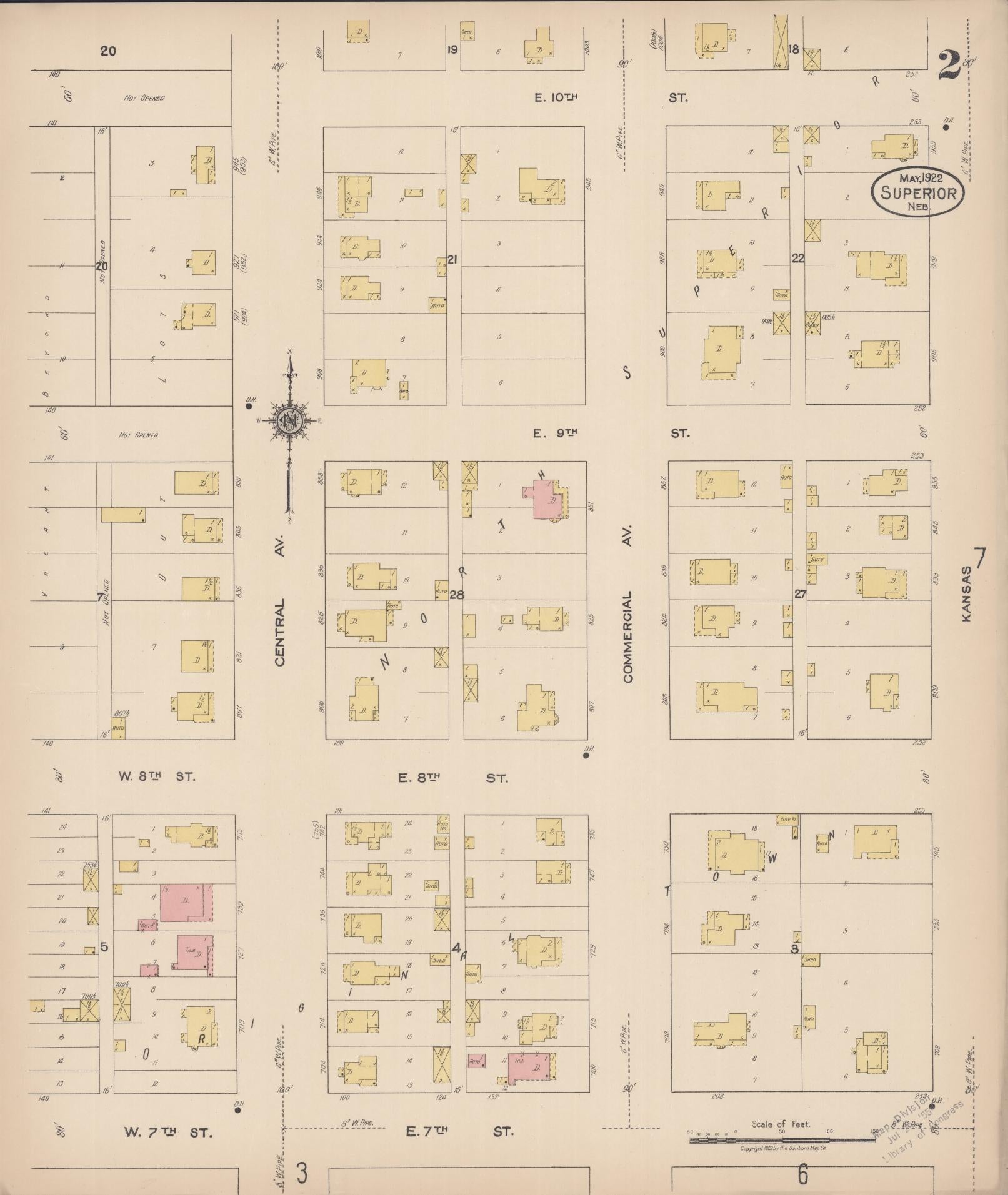 Sanborn Fire Insurance Map from Superior, Nuckolls County, Nebraska (1922), Sheet #0002 - Historic Sanborn Fire Insurance Map Print, vintage old map wall art, antique decor, genealogy gift, Nebraska Nebraska map