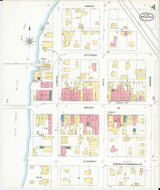 Sanborn Fire Insurance Map from Waverly, Bremer County, Iowa (1905), Sheet #0004 - Historic Sanborn Fire Insurance Map Print, vintage old map wall art