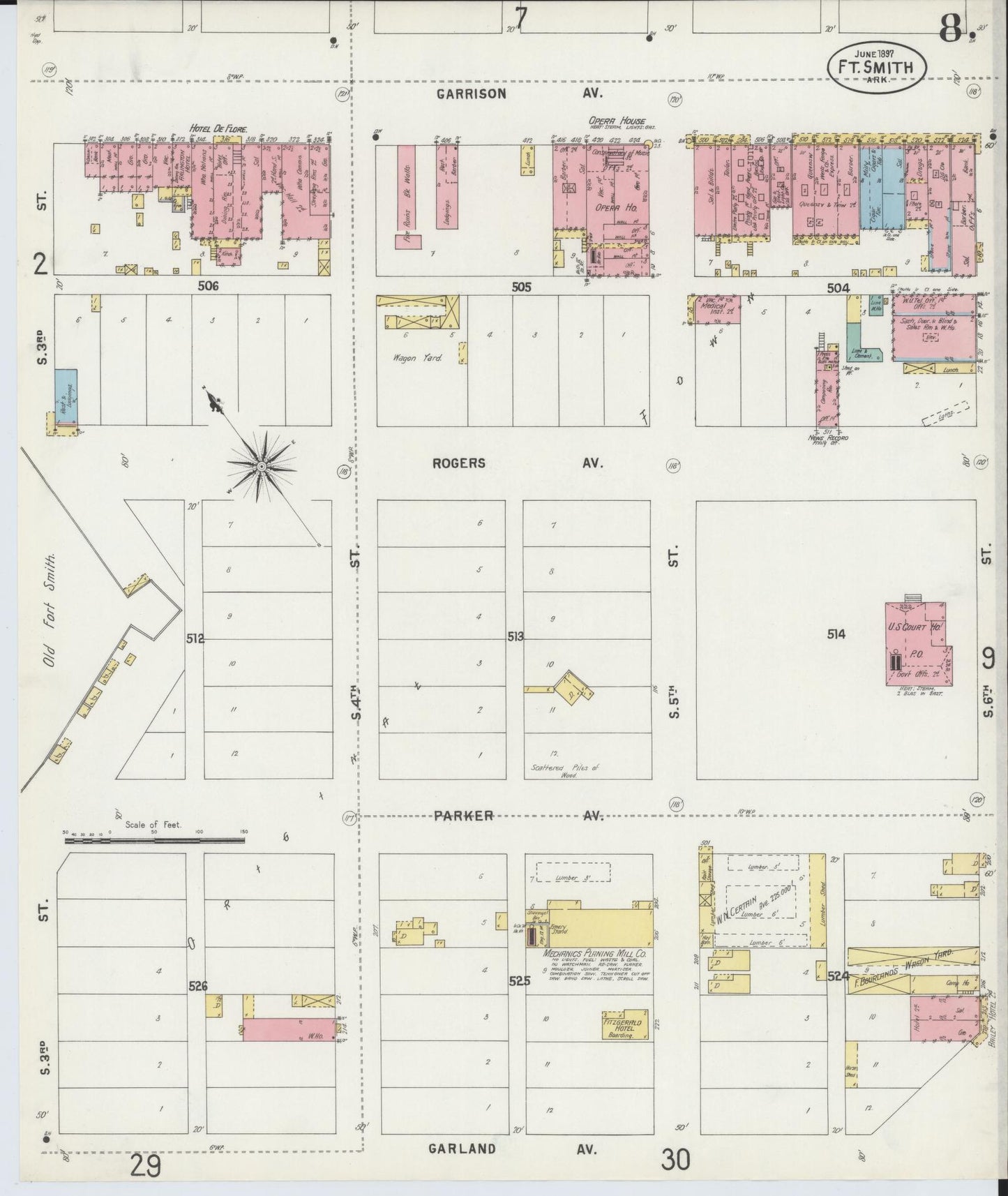 Sanborn Fire Insurance Map from Fort Smith, Sebastian County, Arkansas (1897), Sheet #0008 - Historic Sanborn Fire Insurance Map Print, vintage old map wall art, antique decor, genealogy gift, Arkansas Arkansas map