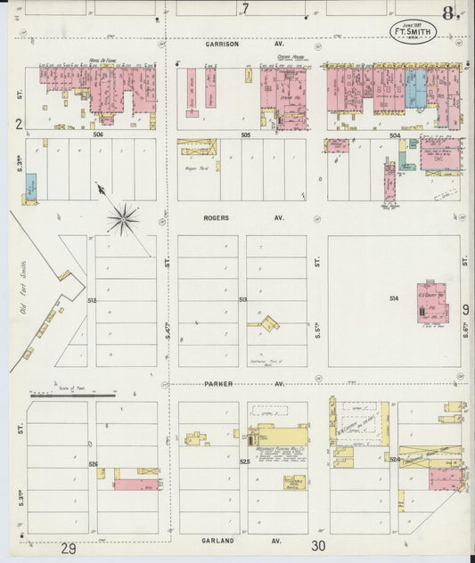 Sanborn Fire Insurance Map from Fort Smith, Sebastian County, Arkansas (1897), Sheet #0008 - Historic Sanborn Fire Insurance Map Print, vintage old map wall art, antique decor, genealogy gift, Arkansas Arkansas map