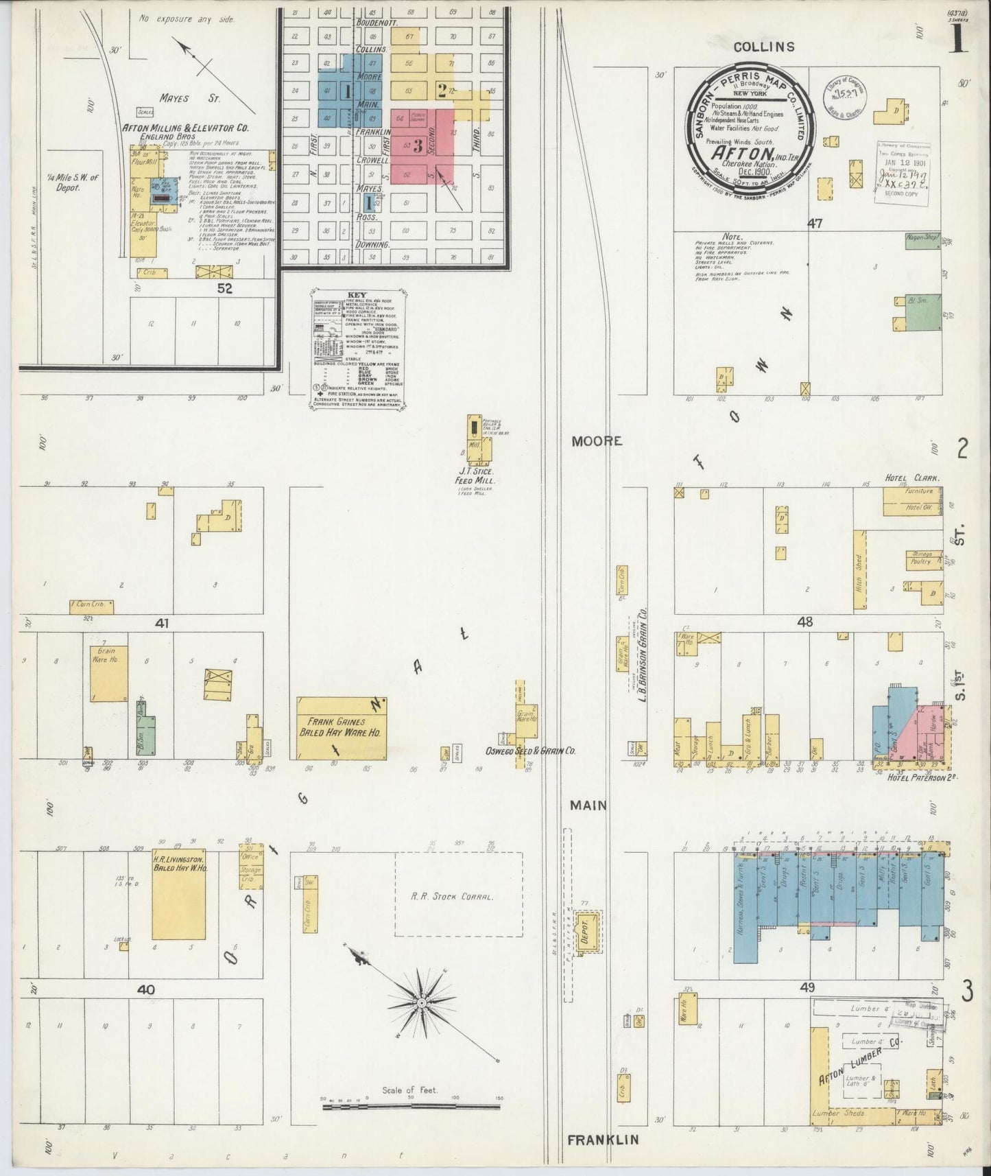 Sanborn Fire Insurance Map from Afton, Ottawa County, Oklahoma (1900), Sheet #0001 - Historic Sanborn Fire Insurance Map Print, vintage old map wall art, antique decor, genealogy gift, Oklahoma Oklahoma map