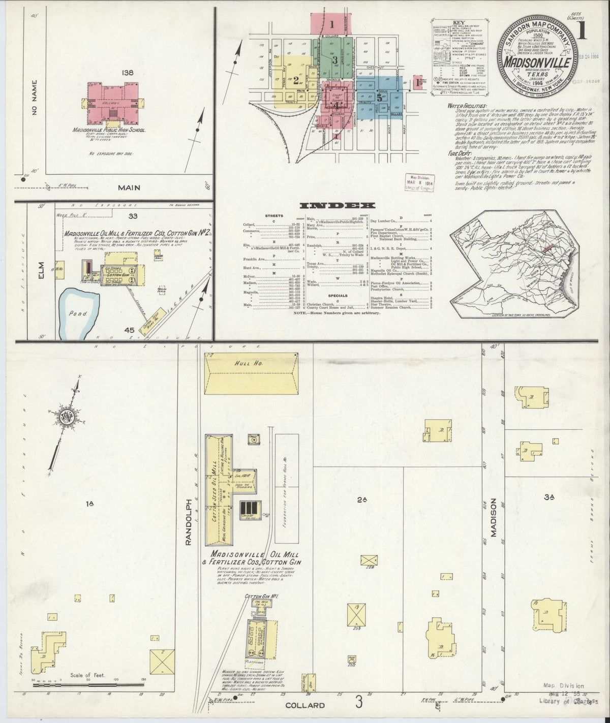 Sanborn Fire Insurance Map from Madisonville, Madison County, Texas (1914), Sheet #0001 - Complete Map Set gallery image, historic Sanborn map, vintage wall art, Texas Texas