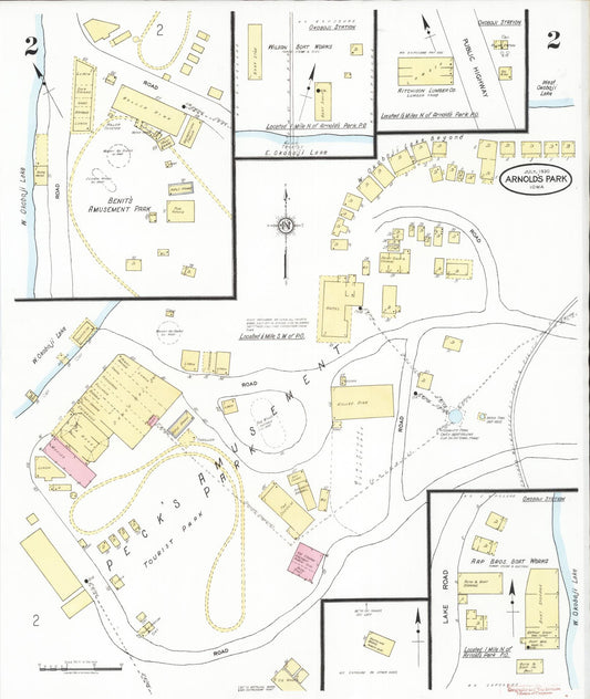Sanborn Fire Insurance Map from Arnold's Park, Dickinson County, Iowa (1930), Sheet #0002 - Historic Sanborn Fire Insurance Map Print, vintage old map wall art